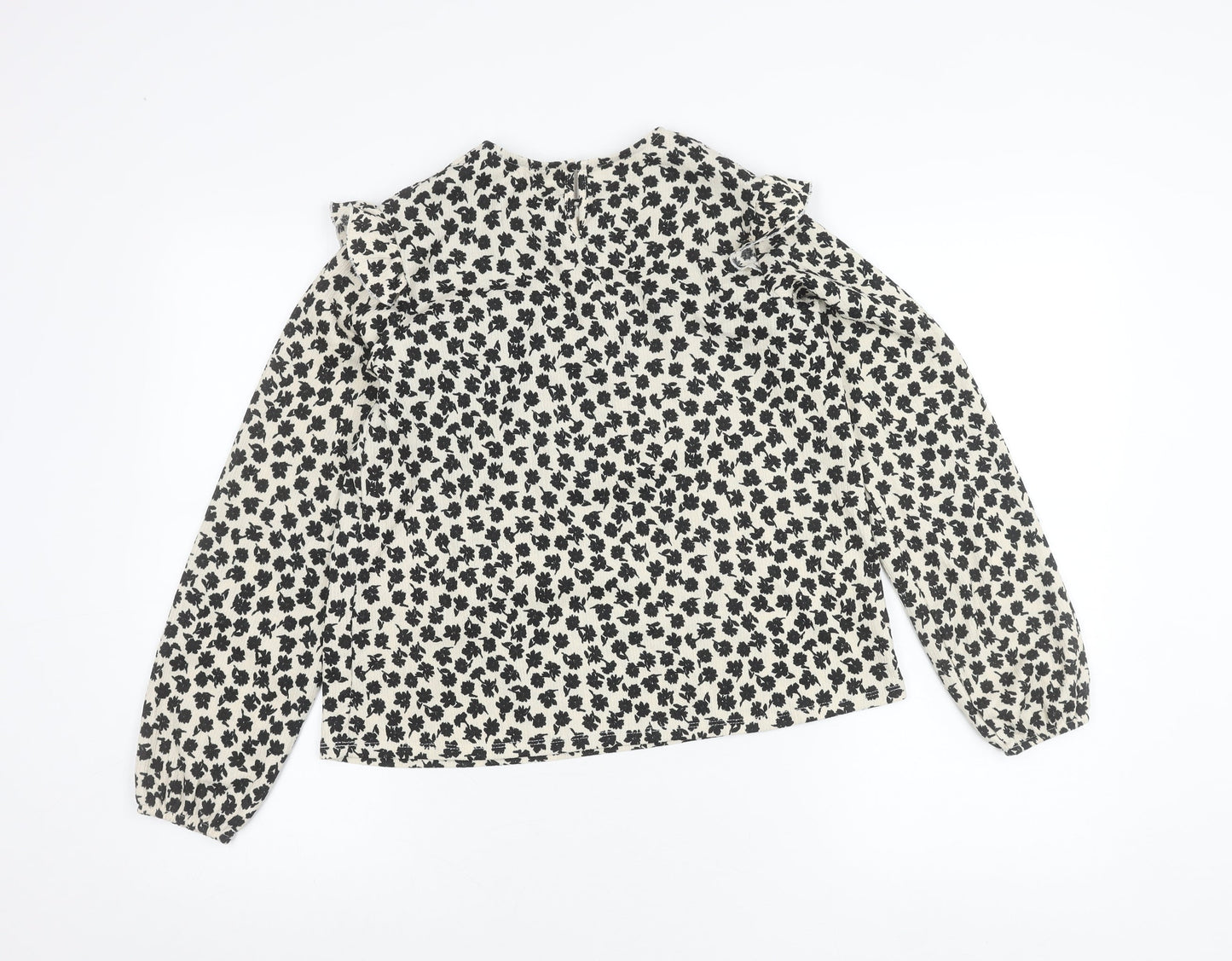 MNG Girls Black White Floral Ruffle Long Sleeve Blouse 11-12Y