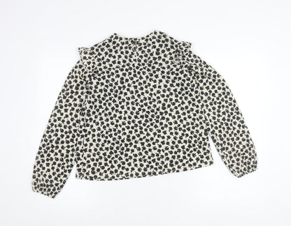 MNG Girls Black White Floral Ruffle Long Sleeve Blouse 11-12Y