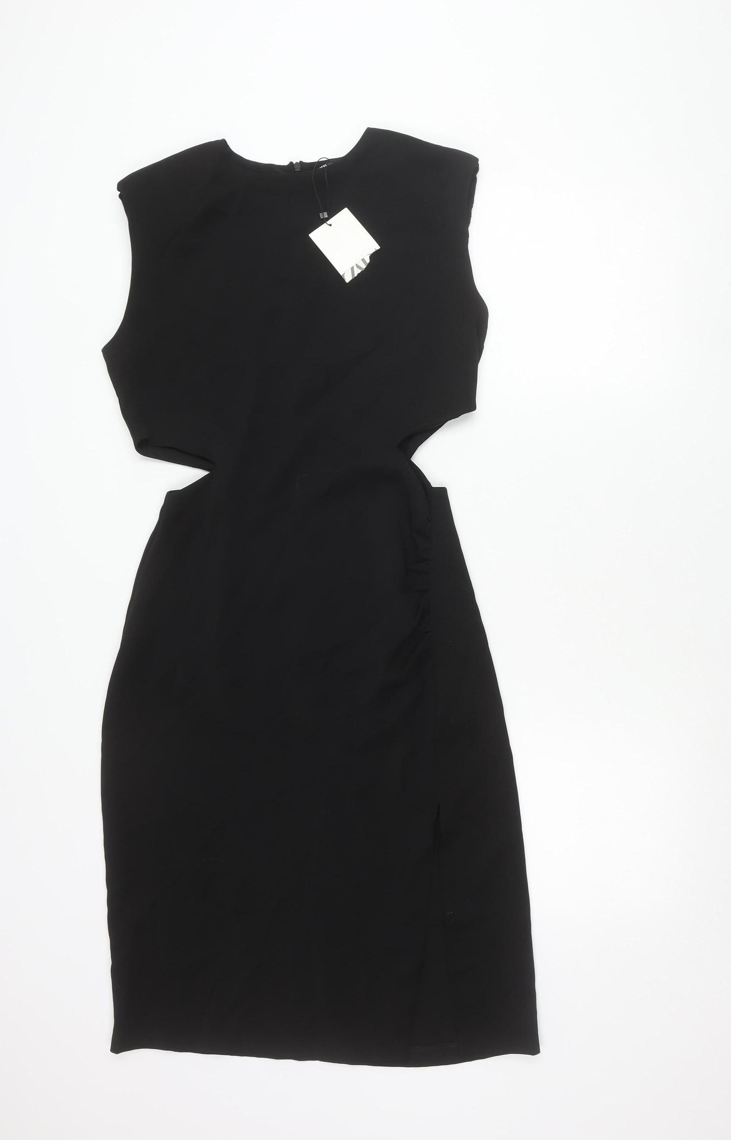 Zara Women Black Short Sleeve Sheath Knee Length Dress S