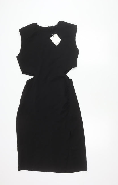 Zara Women Black Short Sleeve Sheath Knee Length Dress S
