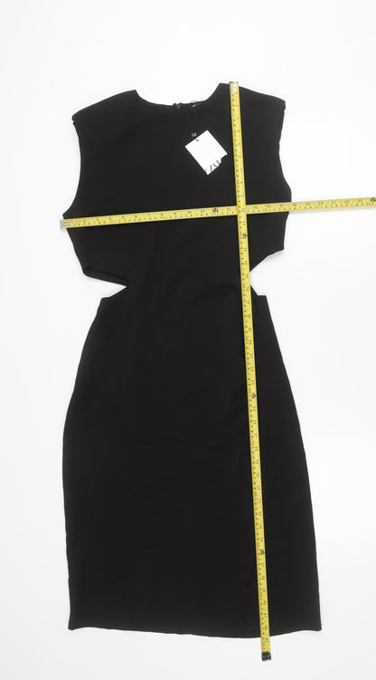 Zara Women Black Short Sleeve Sheath Knee Length Dress S