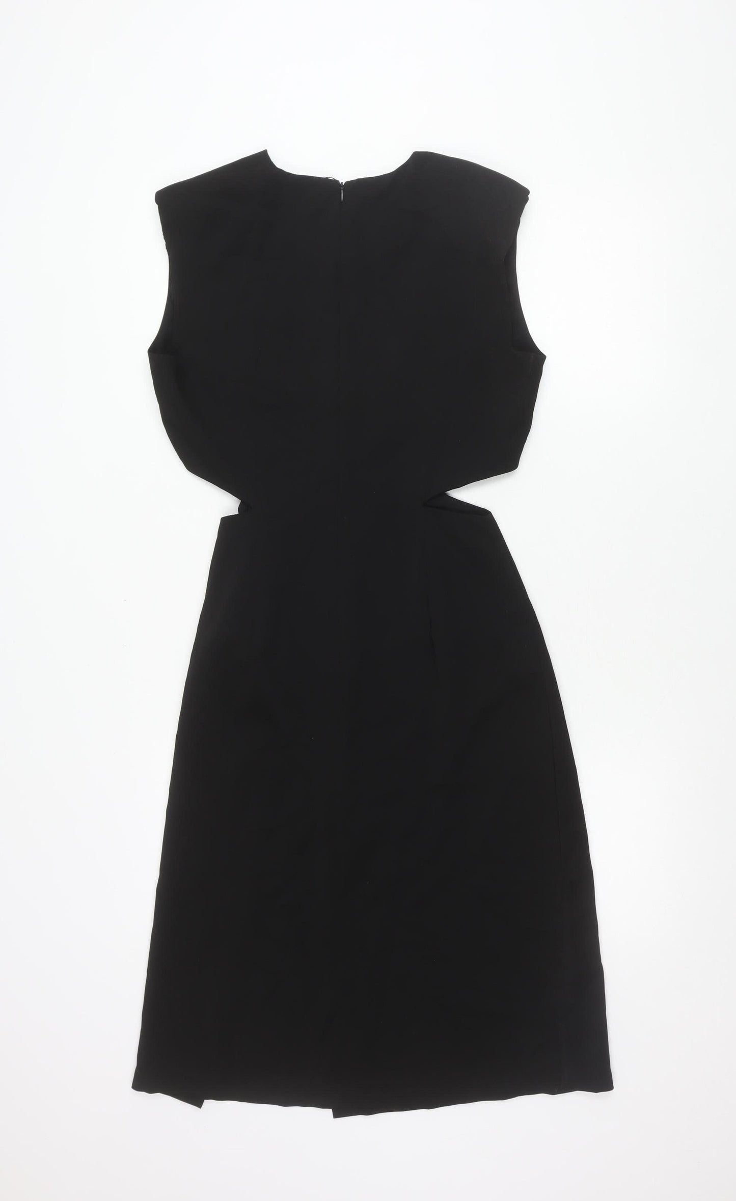 Zara Women Black Short Sleeve Sheath Knee Length Dress S