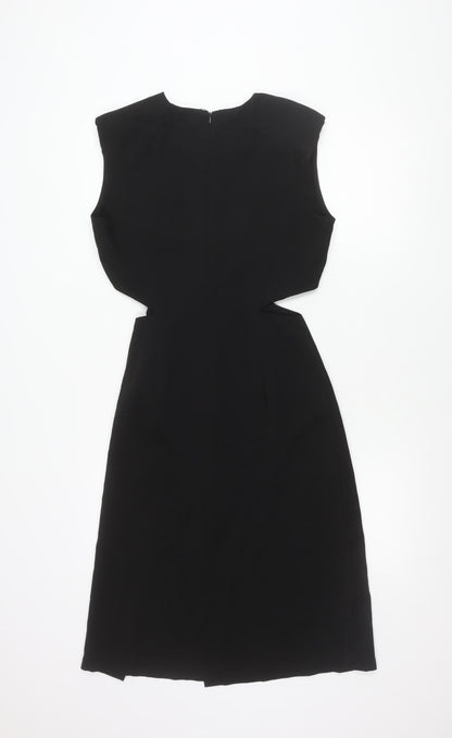 Zara Women Black Short Sleeve Sheath Knee Length Dress S