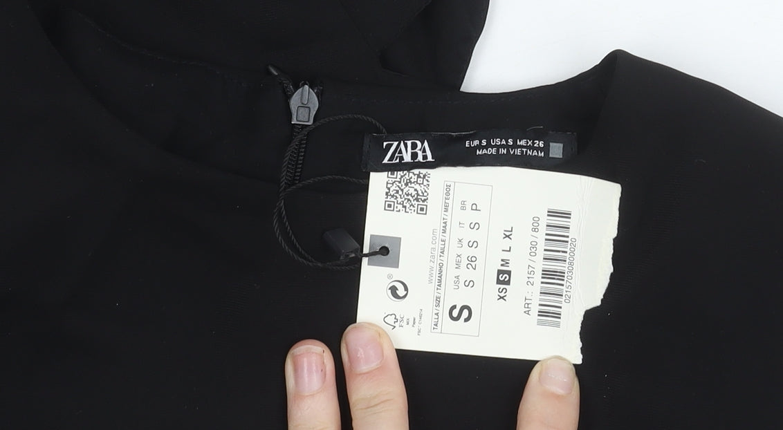 Zara Women Black Short Sleeve Sheath Knee Length Dress S
