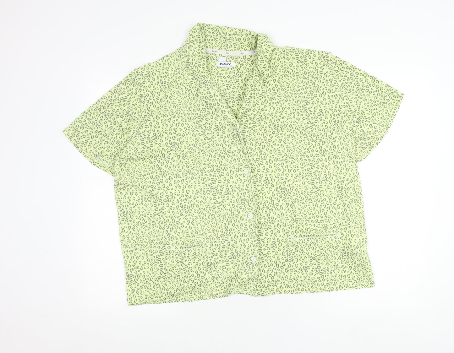 DKNY Women’s Green Leopard Print Pyjama Shirt Top XL