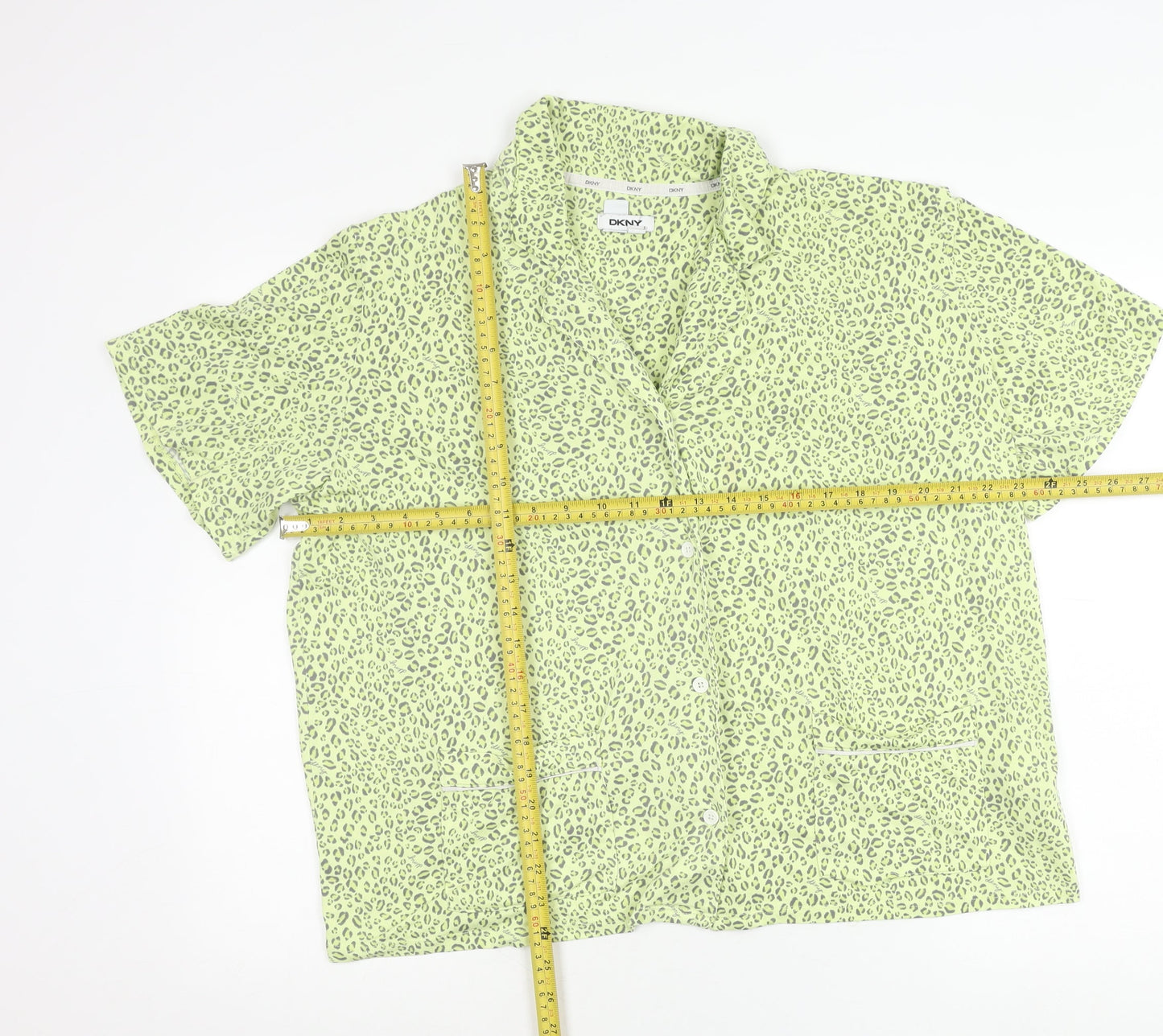 DKNY Women’s Green Leopard Print Pyjama Shirt Top XL
