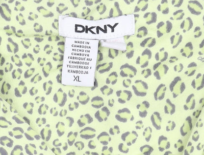 DKNY Women’s Green Leopard Print Pyjama Shirt Top XL
