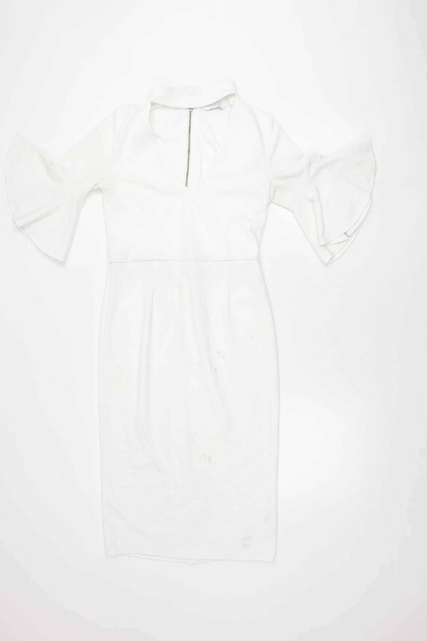 Michelle Keegan Women’s White Size 8 Sheath V-Neck Flared Sleeve Dress