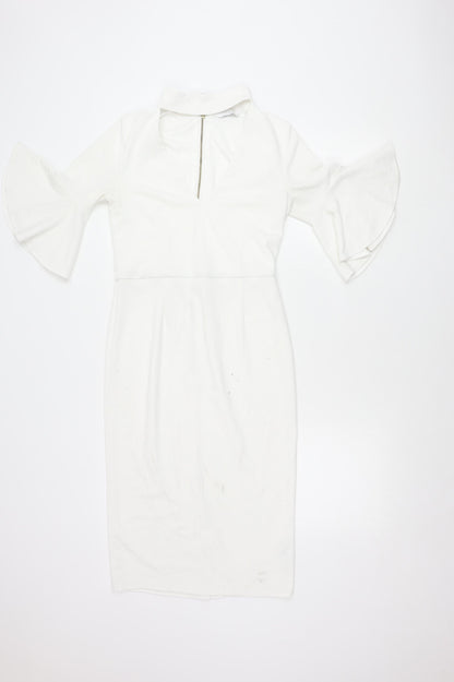 Michelle Keegan Women’s White Size 8 Sheath V-Neck Flared Sleeve Dress