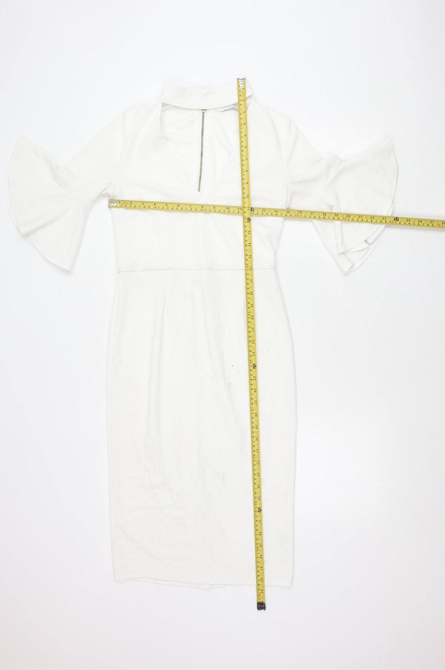 Michelle Keegan Women’s White Size 8 Sheath V-Neck Flared Sleeve Dress