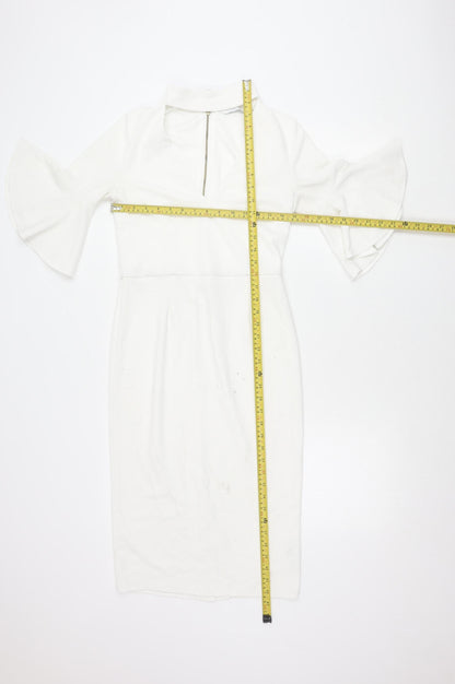 Michelle Keegan Women’s White Size 8 Sheath V-Neck Flared Sleeve Dress