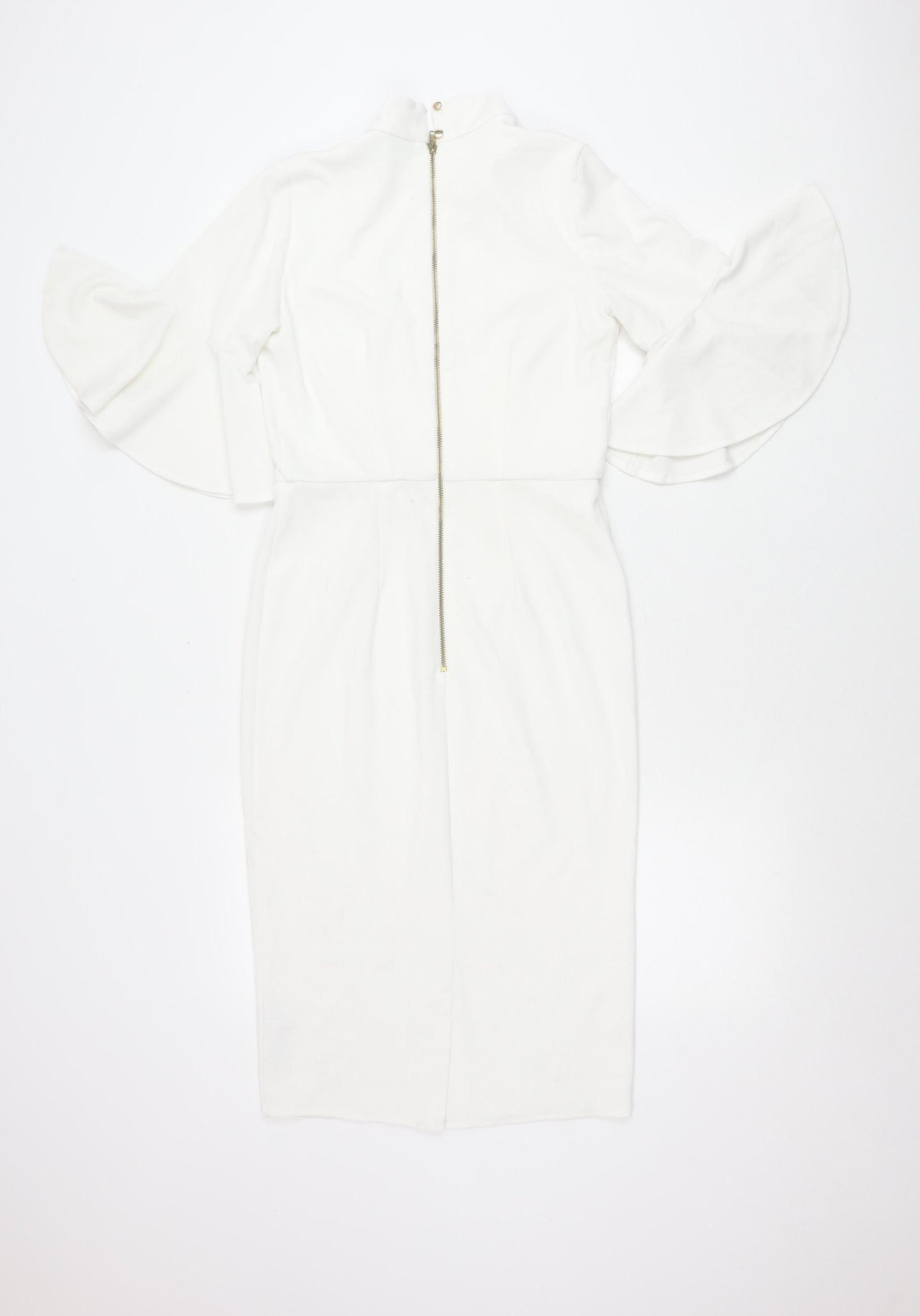 Michelle Keegan Women’s White Size 8 Sheath V-Neck Flared Sleeve Dress