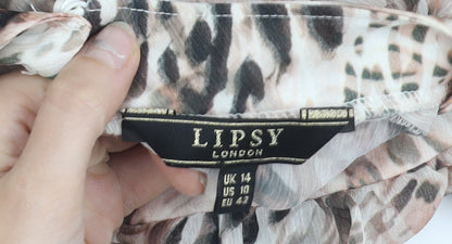 Lipsy Women’s Multicoloured Animal Print Chiffon Blouse UK 14