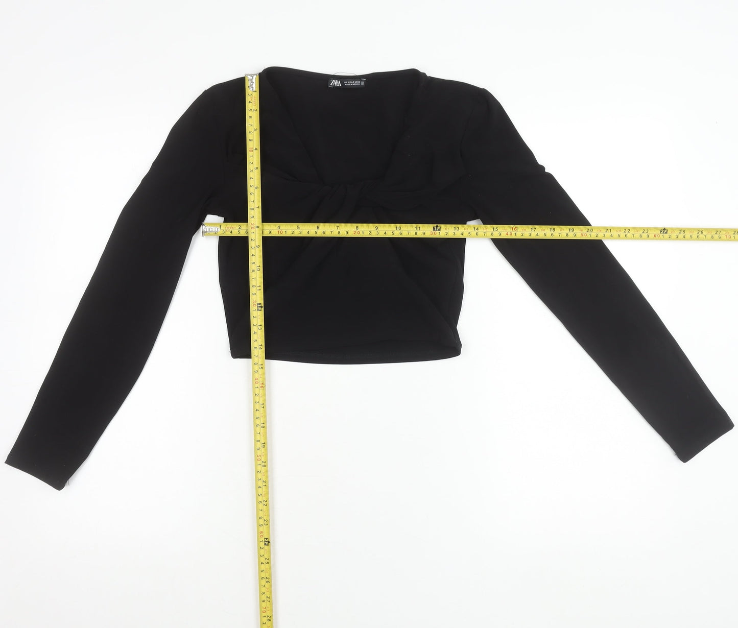 Zara Women’s Black Cropped Long Sleeve Bow Blouse Size S