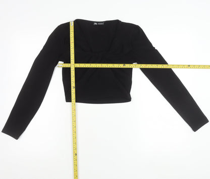 Zara Women’s Black Cropped Long Sleeve Bow Blouse Size S