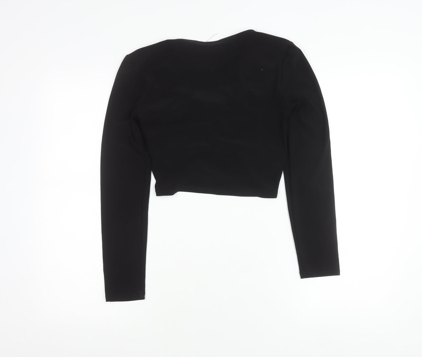Zara Women’s Black Cropped Long Sleeve Bow Blouse Size S