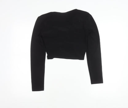 Zara Women’s Black Cropped Long Sleeve Bow Blouse Size S