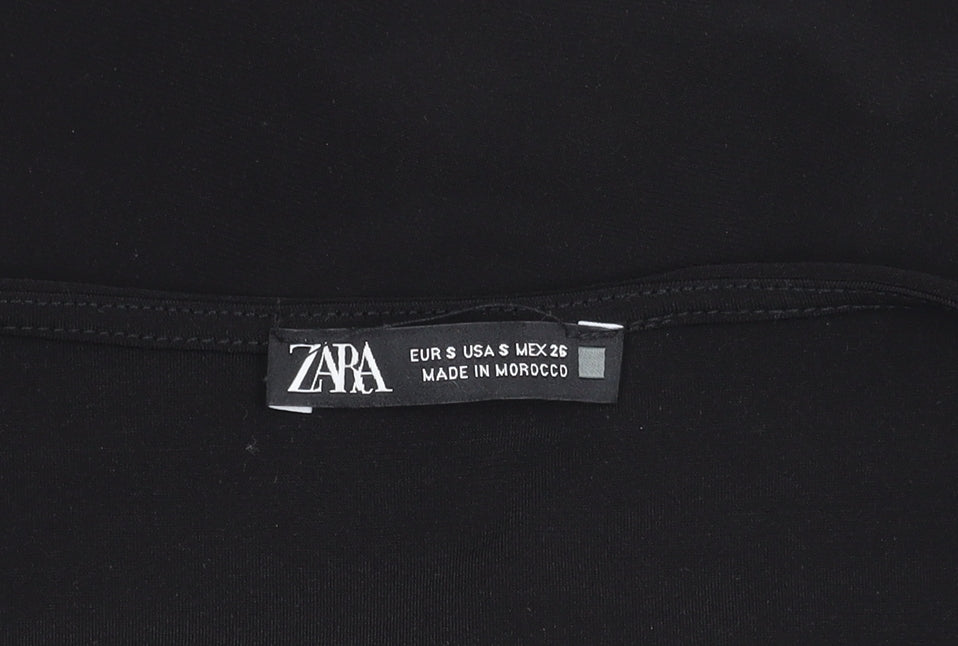 Zara Women’s Black Cropped Long Sleeve Bow Blouse Size S