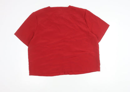 Compliments Womens Red Button-Up Short Sleeve Blouse Size 22