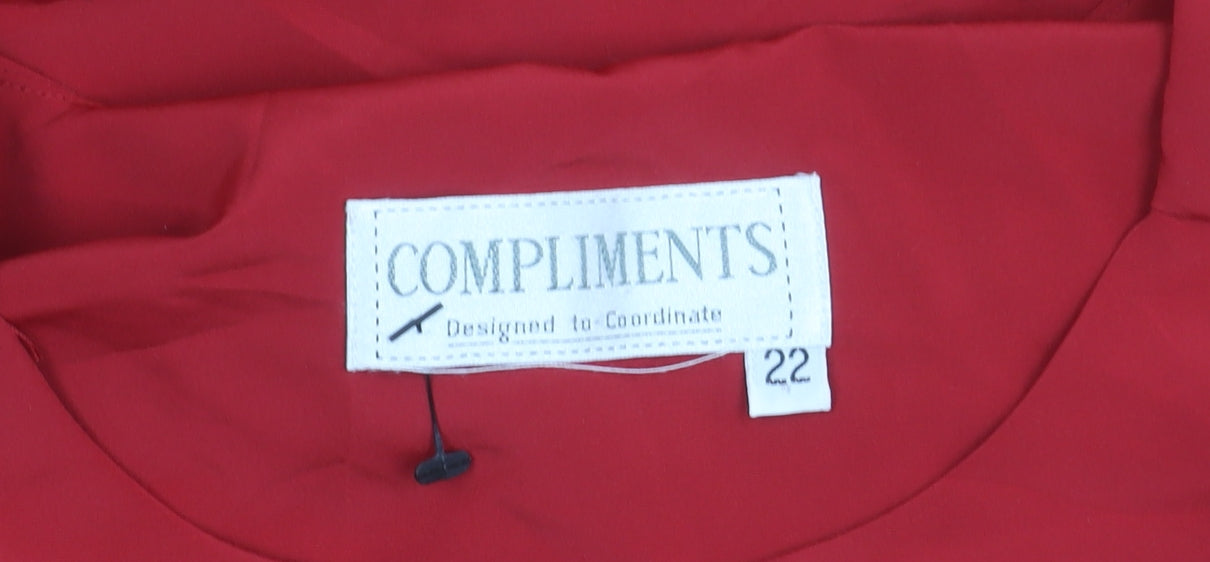 Compliments Womens Red Button-Up Short Sleeve Blouse Size 22