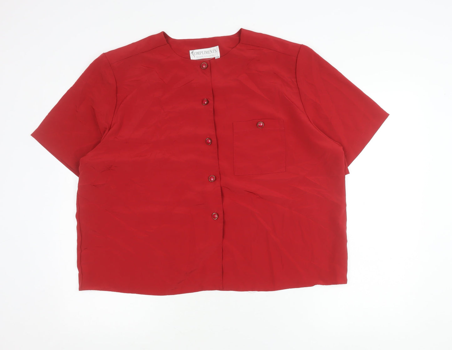 Compliments Womens Red Button-Up Short Sleeve Blouse Size 22