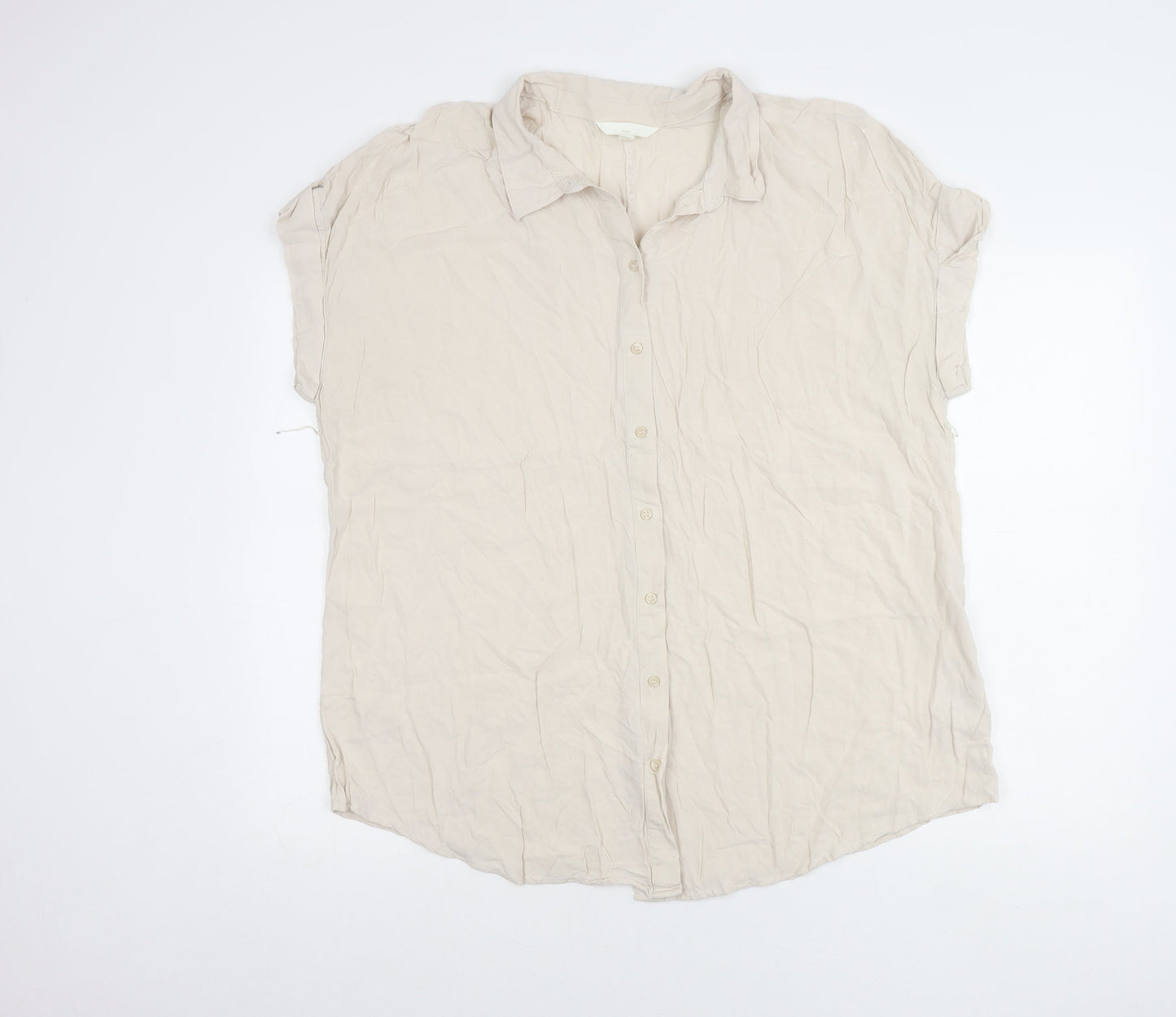 H&M Mama Womens Beige Button-Up Shirt Size 16 Short Sleeve Viscose