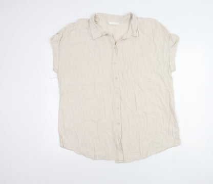 H&M Mama Womens Beige Button-Up Shirt Size 16 Short Sleeve Viscose