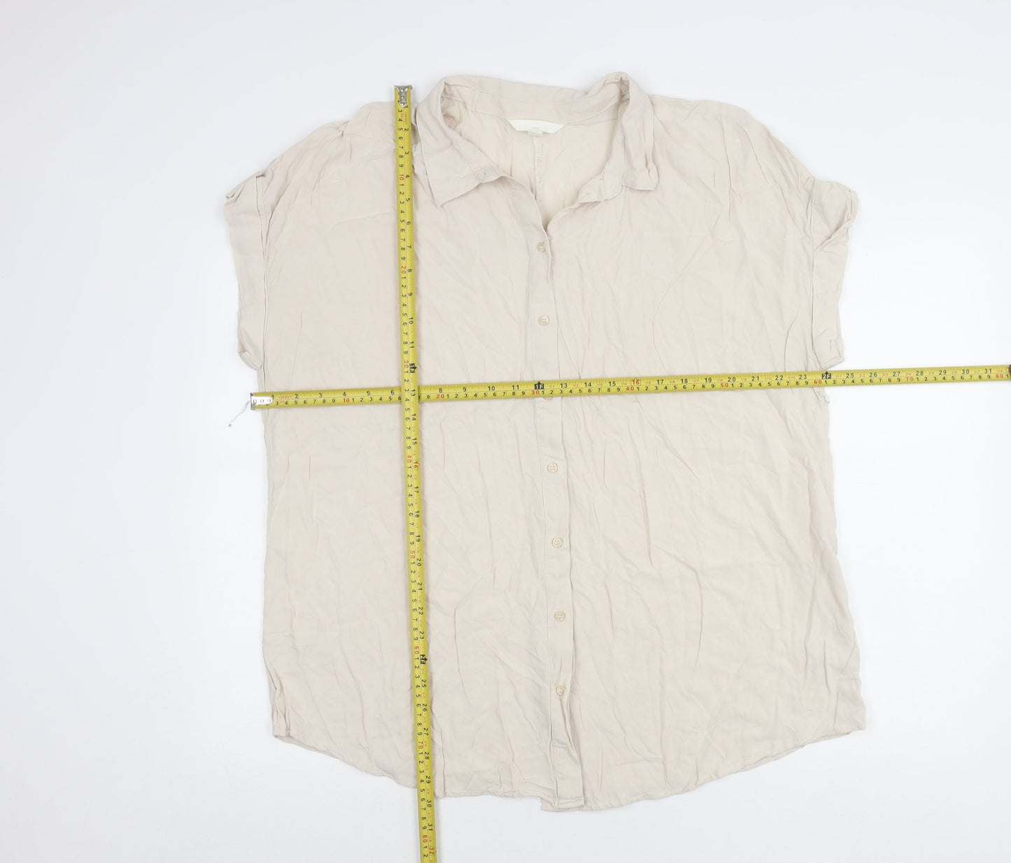 H&M Mama Womens Beige Button-Up Shirt Size 16 Short Sleeve Viscose