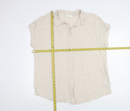 H&M Mama Womens Beige Button-Up Shirt Size 16 Short Sleeve Viscose