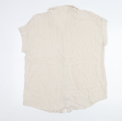H&M Mama Womens Beige Button-Up Shirt Size 16 Short Sleeve Viscose