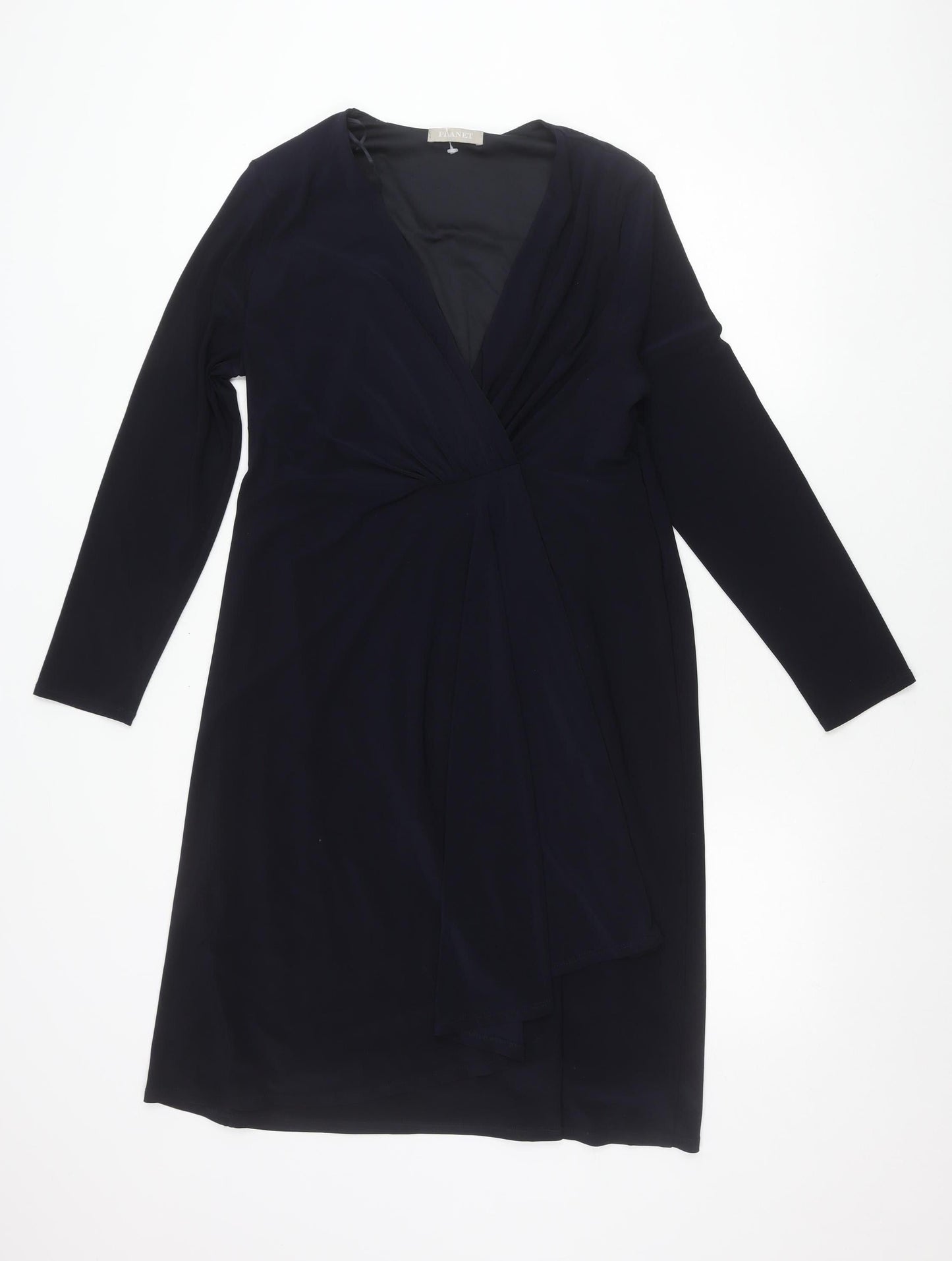 Planet Women’s Navy Blue Size 12 Wrap Dress Long Sleeve Knee Length