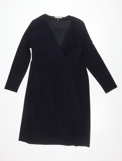 Planet Women’s Navy Blue Size 12 Wrap Dress Long Sleeve Knee Length