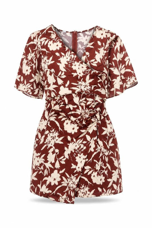 Zara Women Brown Beige Floral Bodycon Short Dress Size 12