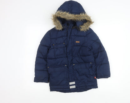 Lego Wear Boys Blue 8 Years Winter Puffer Jacket Hooded Faux Fur Trim