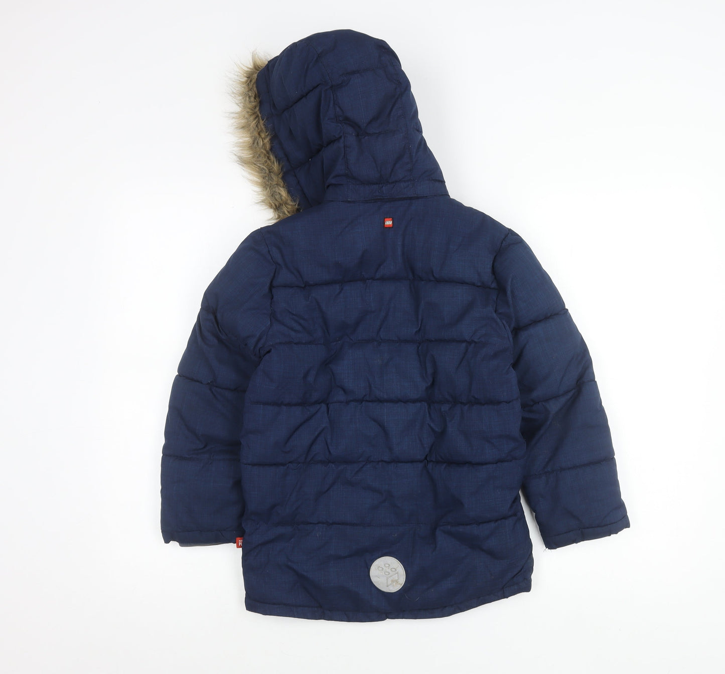 Lego Wear Boys Blue 8 Years Winter Puffer Jacket Hooded Faux Fur Trim