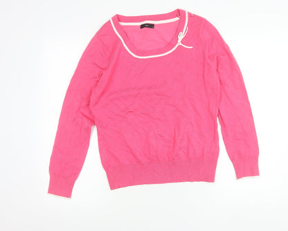 M&Co Women’s Pink Scoop Neck Bow Accent Pullover Jumper Size 16