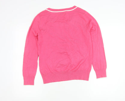 M&Co Women’s Pink Scoop Neck Bow Accent Pullover Jumper Size 16