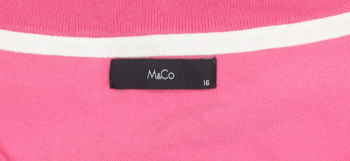 M&Co Women’s Pink Scoop Neck Bow Accent Pullover Jumper Size 16