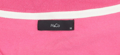M&Co Women’s Pink Scoop Neck Bow Accent Pullover Jumper Size 16