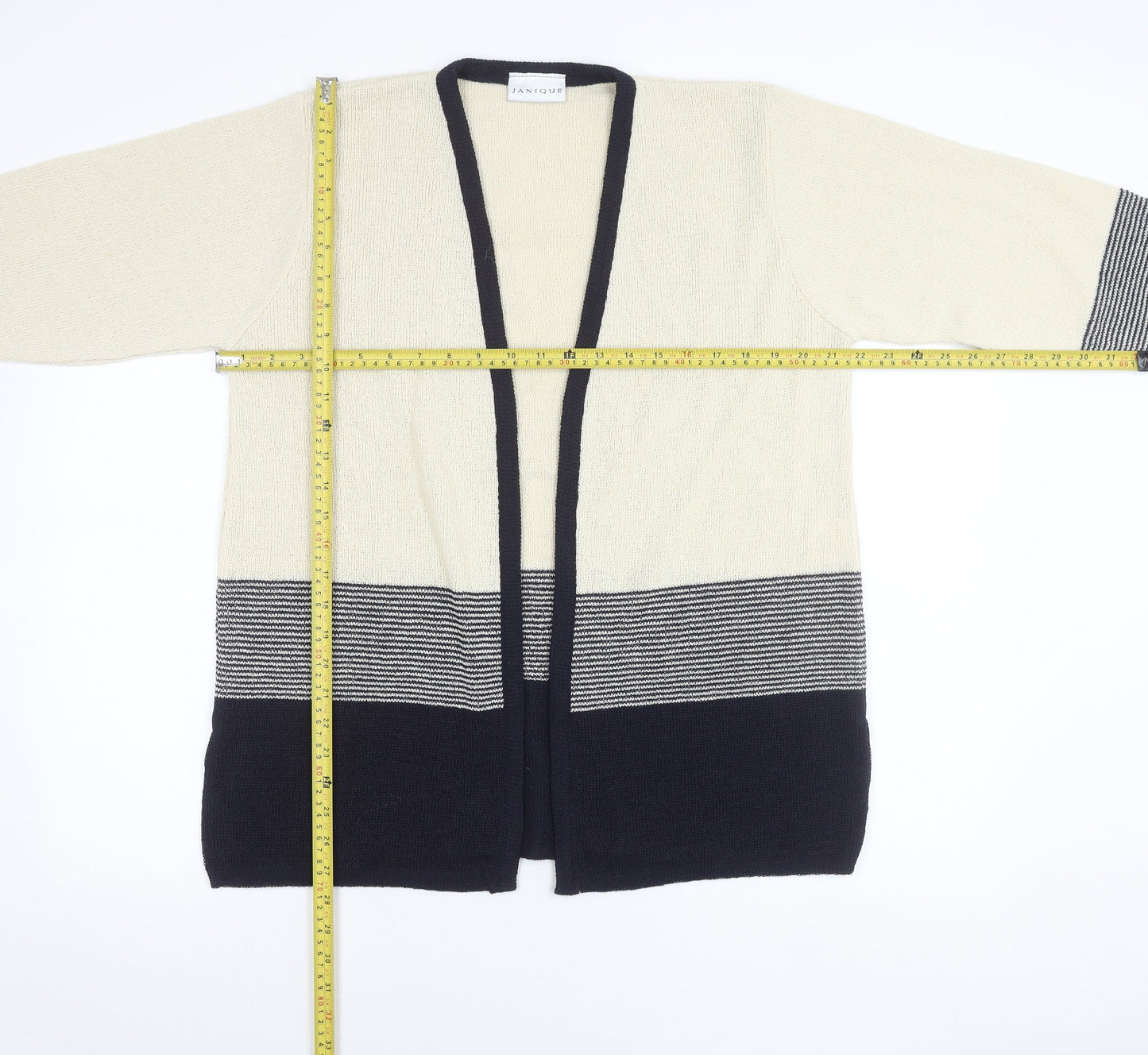 Janique Women’s Ivory Black Striped Long Sleeve Cardigan M