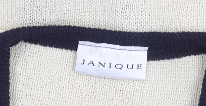 Janique Women’s Ivory Black Striped Long Sleeve Cardigan M
