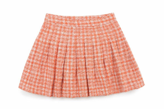 Zara Women Orange XS Pleated Tweed Check Short Skirt