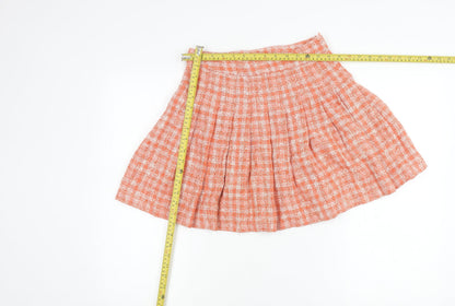 Zara Women Orange XS Pleated Tweed Check Short Skirt