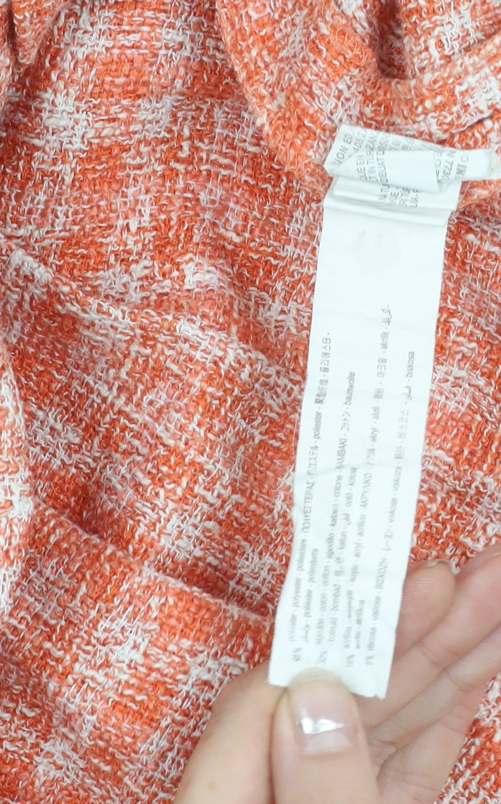 Zara Women Orange XS Pleated Tweed Check Short Skirt