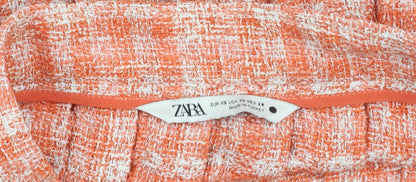 Zara Women Orange XS Pleated Tweed Check Short Skirt