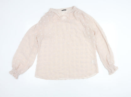 Roman Women Beige Polka Dot Tunic Blouse Size 16 Long Sleeve Sheer