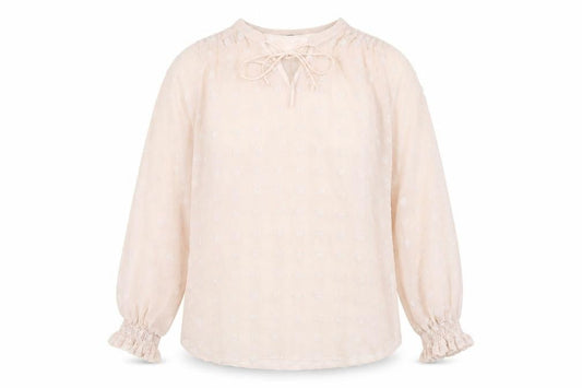 Front view of Roman Women Beige Polka Dot Tunic Blouse, size 16, Long Sleeve Sheer