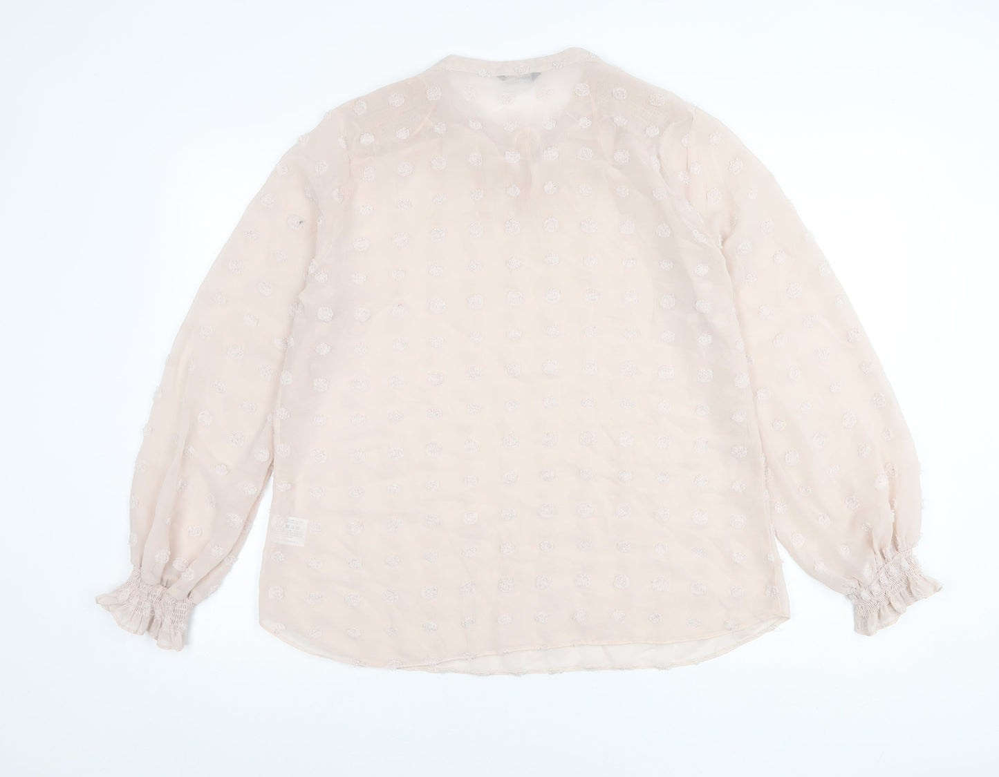 Roman Women Beige Polka Dot Tunic Blouse Size 16 Long Sleeve Sheer