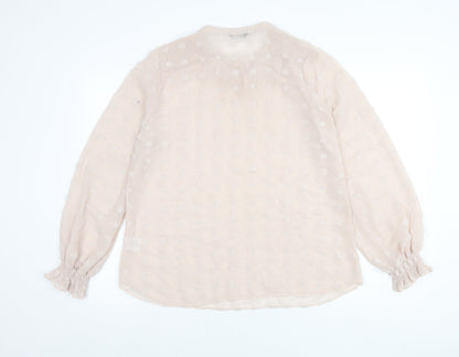 Roman Women Beige Polka Dot Tunic Blouse Size 16 Long Sleeve Sheer
