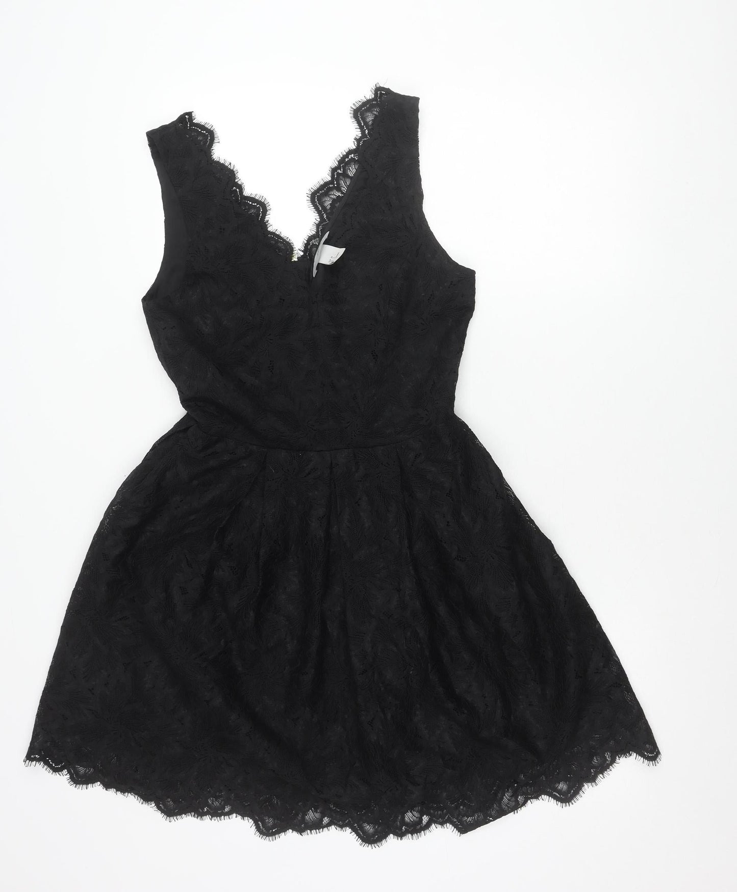 H&M Women Black Lace Fit & Flare Dress Size 8 Party Cocktail